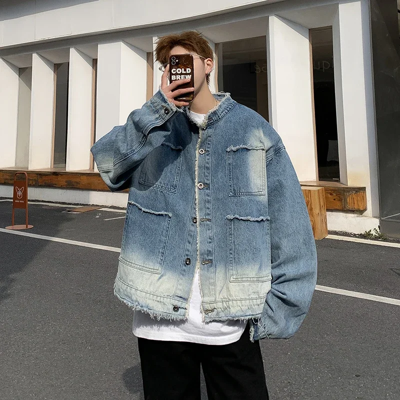 Street Fashion Jacket Men - Jaqueta Jeans Masculina Americana Retrô Hip