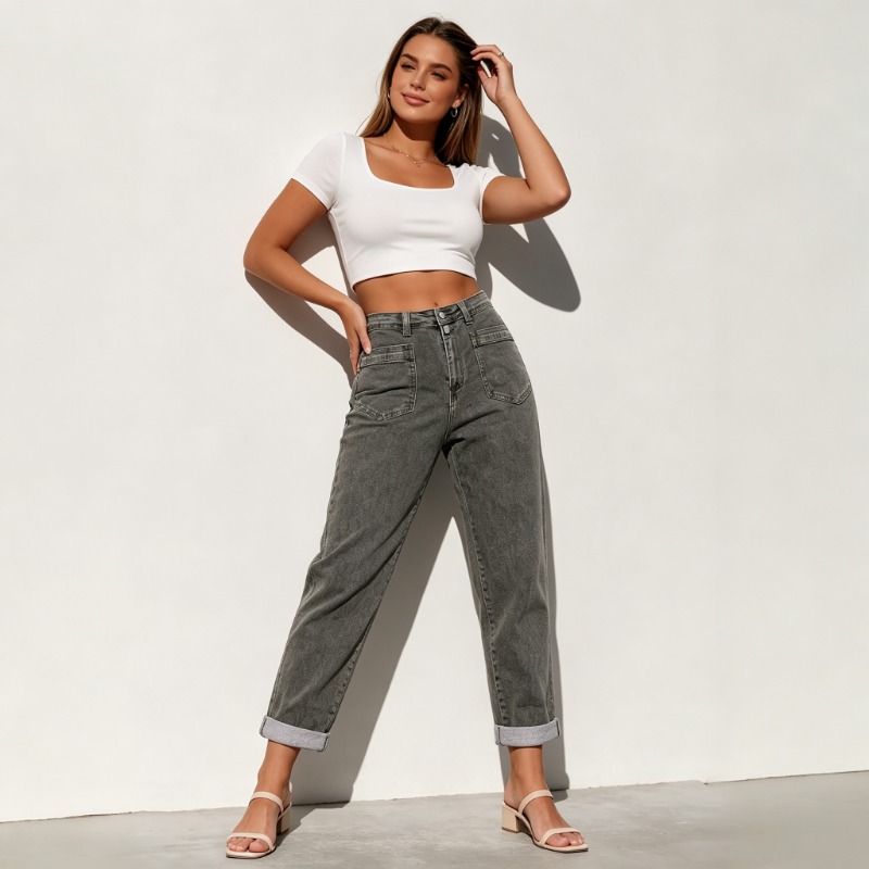 Street Fashion Plus Size - Calças Jeans Flare Retro para Mulheres