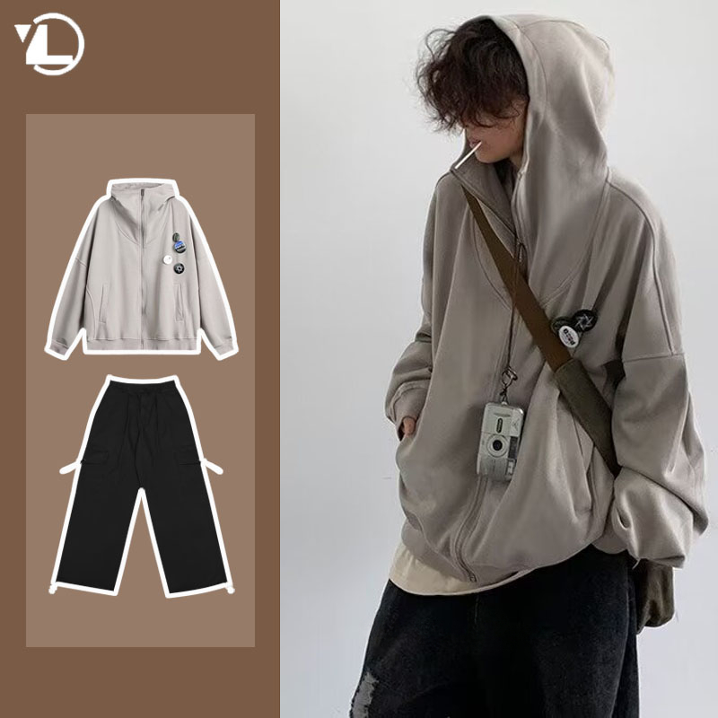 Street Fashion Jacket Men - Outono faculdade casual conjunto masculino japonês