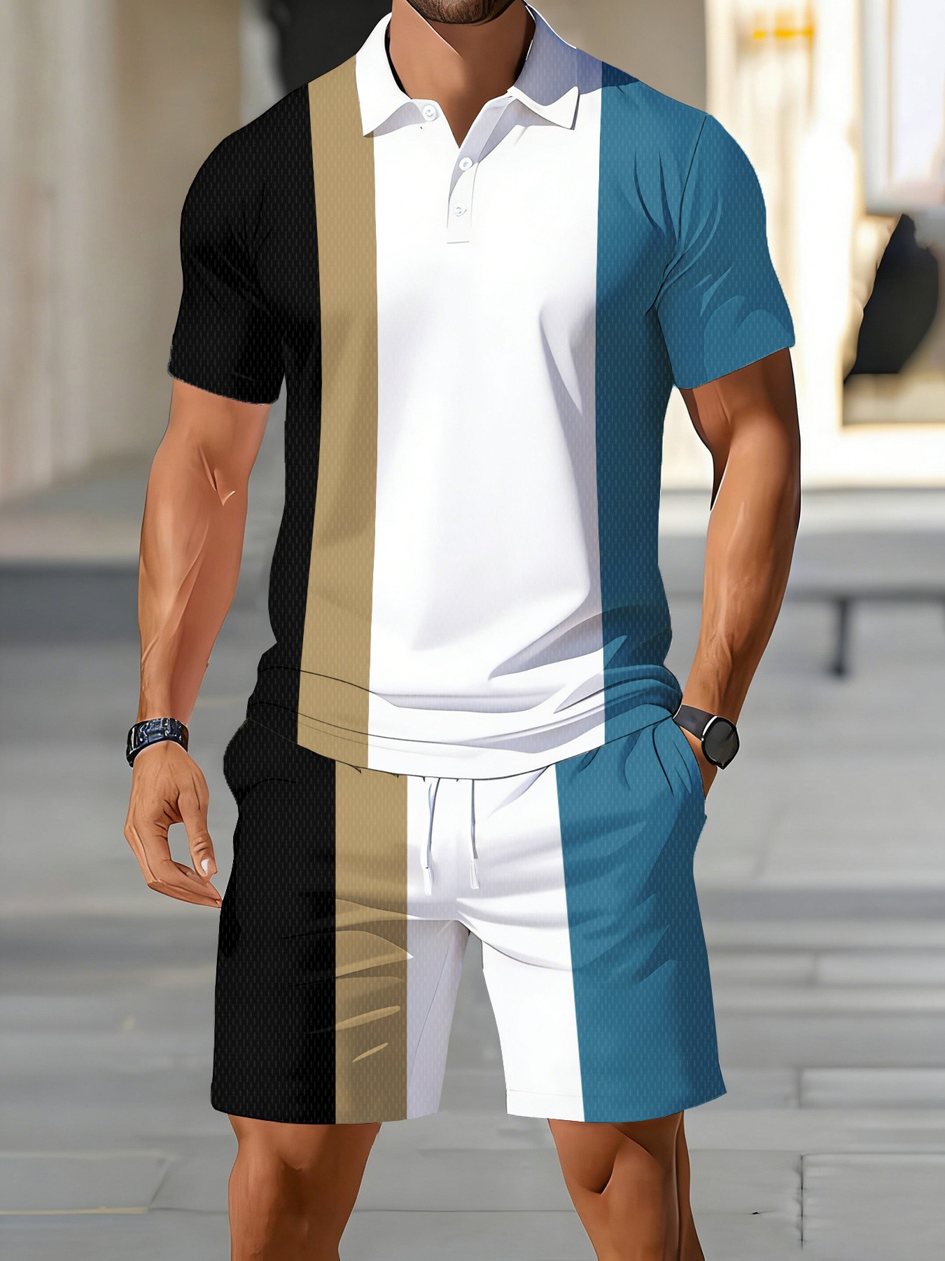 Street Fashion Summer 2026 - Conjunto de Camisa Polo Masculina Nova