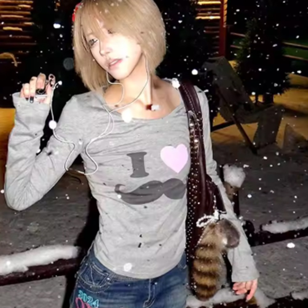Street Fashion Korea - Camiseta Vintage Japonesa Y2K com Estampa