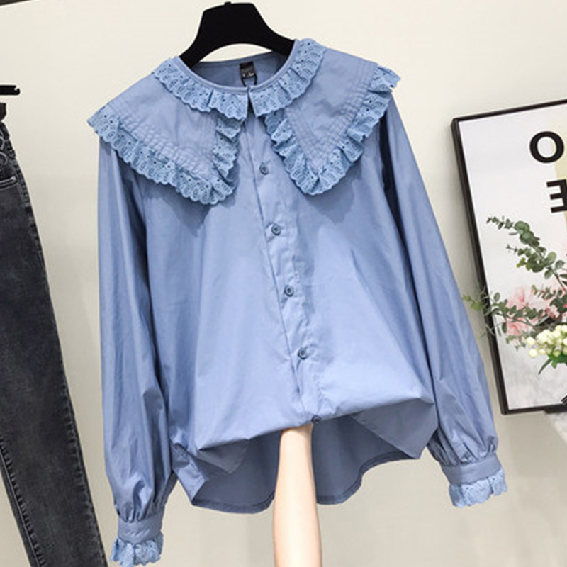 Street Fashion Korea - Mulheres chique peter pan colarinho camisas