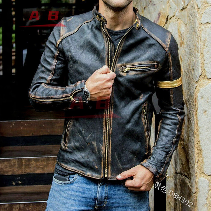 Street Fashion Jacket Men - Jaqueta de Couro Retro para Motocicleta,