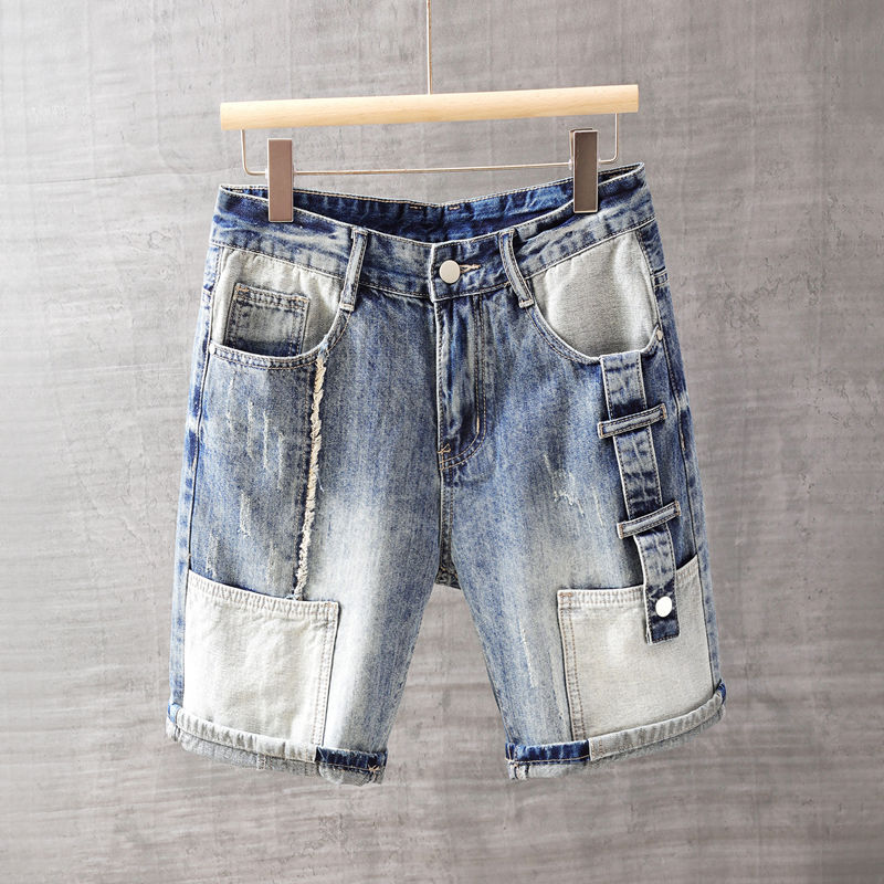 Street Fashion Korea - Calças de brim curtas masculinas com