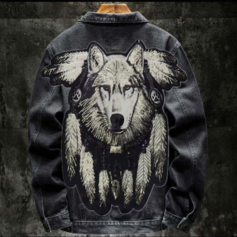 Street Fashion Jacket Men - América vintage lobo pesado bordado remendo