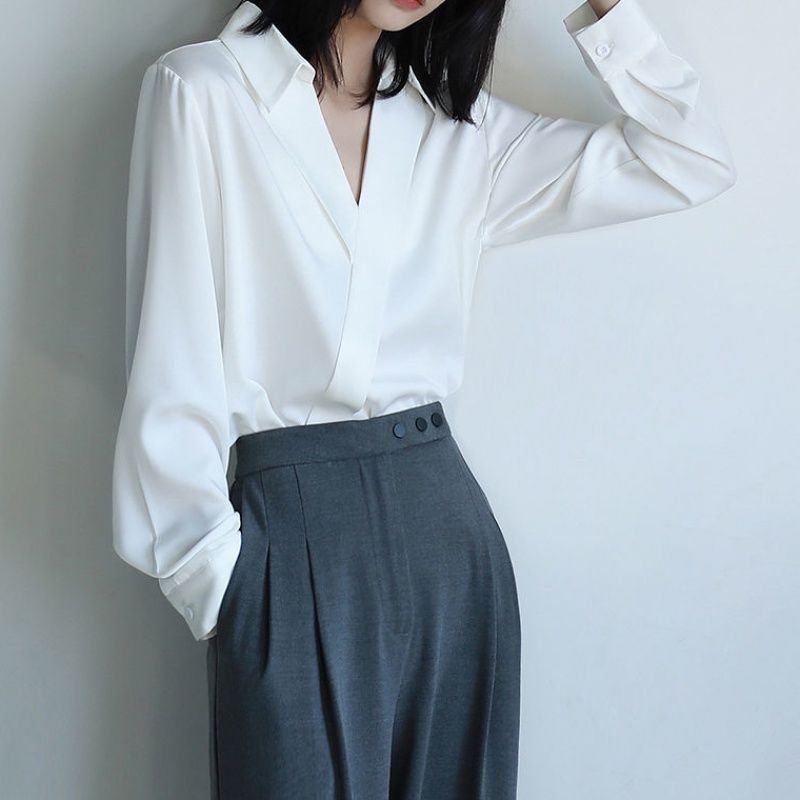 Gidyq-Camisas pretas de chiffo - Street Fashion Korea avaliação e preço