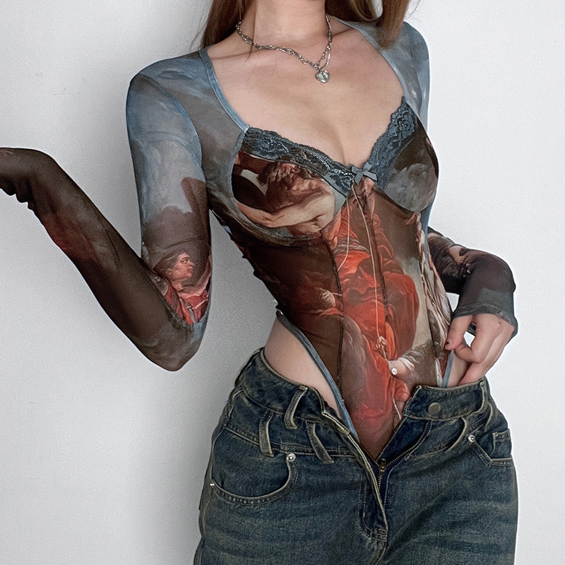 Moda sexy malha renda bodysuit - Street Fashion Greece avaliação e preço