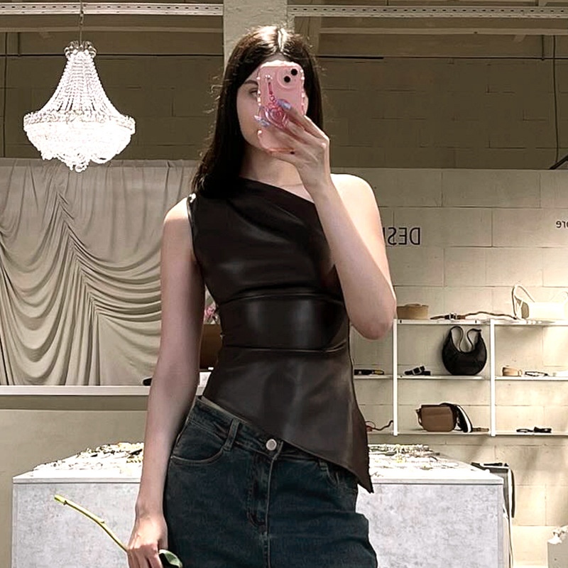 Colete Feminino de Couro PU Se - Street Fashion Vest avaliação e preço