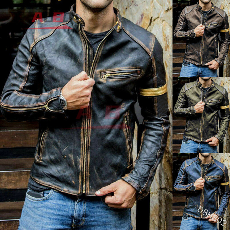Jaqueta de Couro Retro para Mo - Street Fashion Jacket Men avaliação e preço