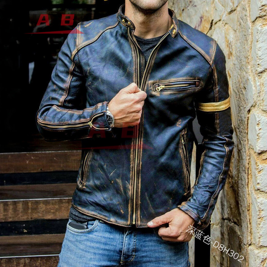 Jaqueta de Couro Retro para Mo - Street Fashion Jacket Men avaliação e preço